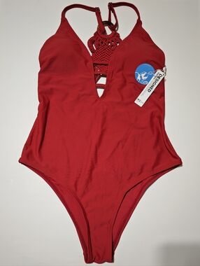 NWT Cupshe Red One-Piece Swimsuit with Crochet Halter Back